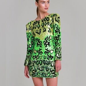 Alla Berman Ludmila Green Sequin Long Sleeve cocktail Dress